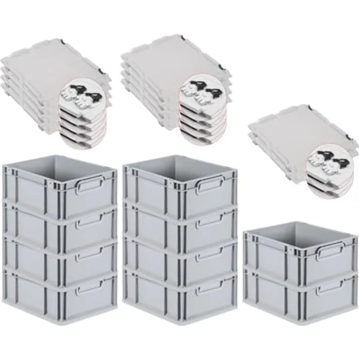 PROREGAL Eurobox NextGen Economy, SuperSparSet 10x mit Scharnierdeckel & schwarzen Verschlüssen, HxBxT 17x30x40cm, 16 Liter, lebensmittelecht, stapelbar