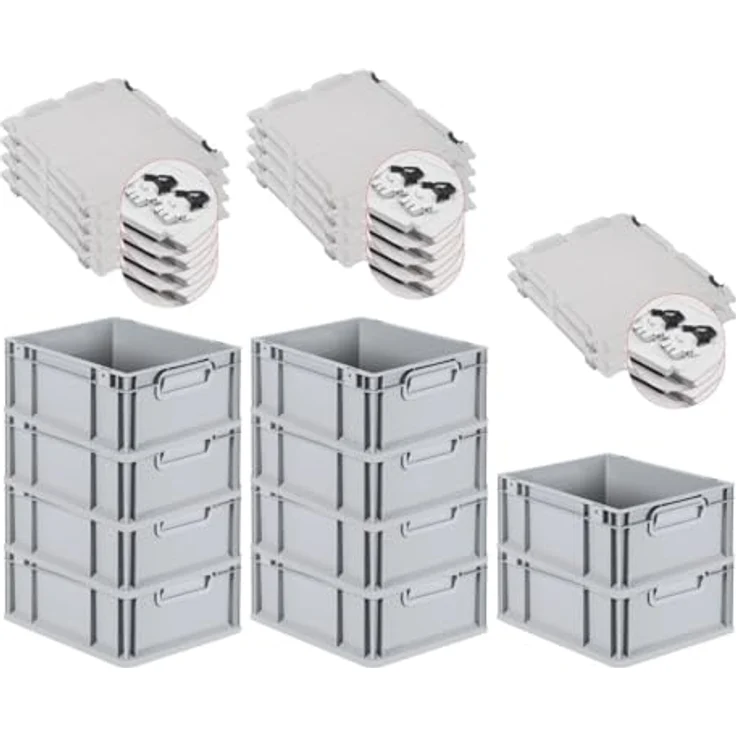 PROREGAL Eurobox NextGen Economy, SuperSparSet 10x mit Scharnierdeckel & schwarzen Verschlüssen, HxBxT 17x30x40cm, 16 Liter, lebensmittelecht, stapelbar – Bild 1