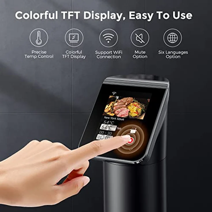 KitchenBoss Sous Vide Garer Stick WLAN: G330 Wifi Präzisionskocher Präziser Temperatureinstellung bis 90°C IPX7 Wasserdicht TFT Touch-Display Immersion Tauchzikulator 360° Zirkulation mit Timer – Bild 2