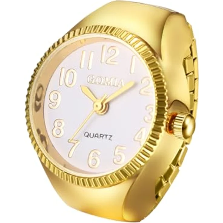 JewelryWe Fingeruhr Ringuhr Gold Analog Quarz mit Stretchband, 10m wasserdicht, elegante Geschenkidee für Damen und Herren – Bild 1