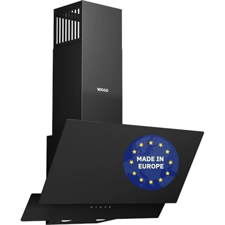 Wiggo A642 Dunstabzugshaube 60cm kopffrei I Abluft Umluft Dunstabzug 626m³/h - Touch-Display 4 Stufen I Energieeffizienzklasse A Schräghaube inkl. 2x Kohlefilter I Abzugshaube Glasfront schwarz – Bild 1