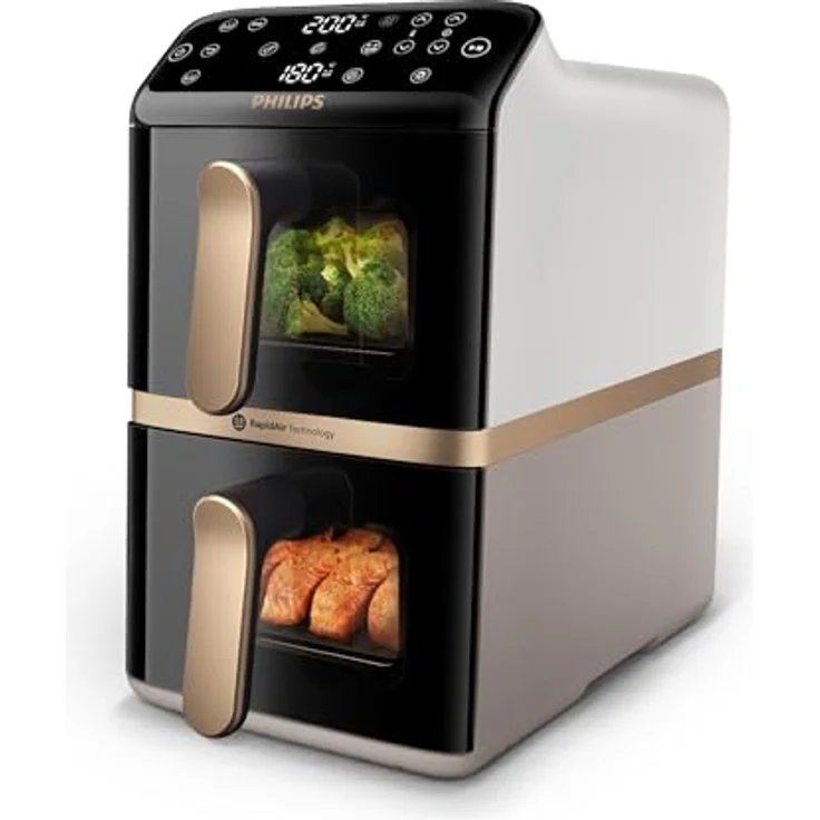 Philips Heißluftfritteuse NA462/80 4000 Series, 10L Stacked Dual Basket, 2750 W, RapidAir Technologie, Schwarz/Dunkelgrau, kupfer Griff – Bild 2