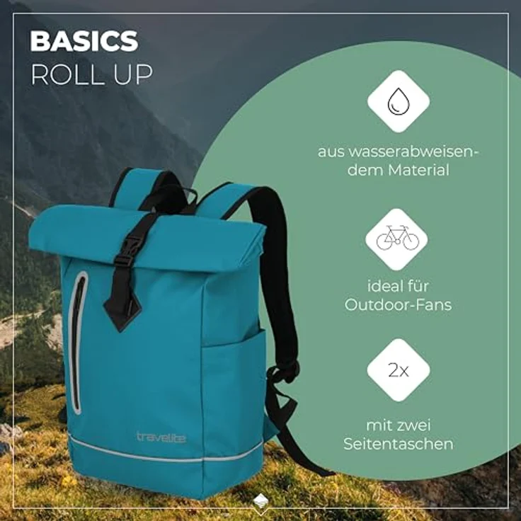 travelite BASICS Roll-Up Rucksack, Freizeitrucksack aus wasserfester Plane, atmungsaktive Rückwand, vielseitig einsetzbar – Bild 2