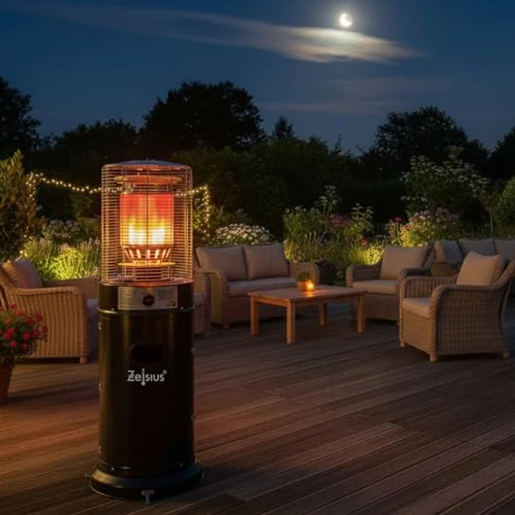Zelsius Gas Heizstrahler "Zermatt", 11 kW, Ø 46cm x (H) 137cm, schwarz/silber, Terrassenheizstrahler außen mit Sicherheitsabschaltung und Piezo-Zündung – Bild 2