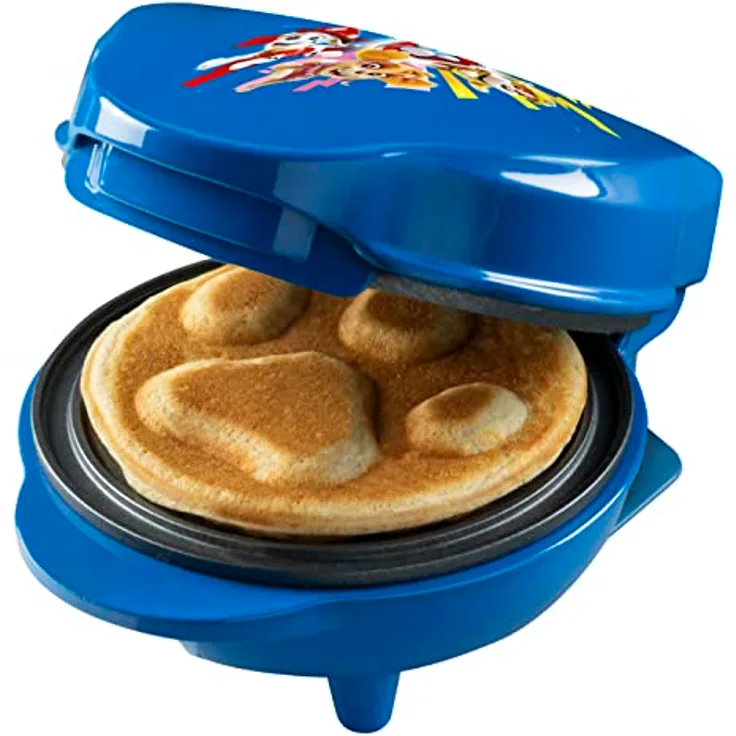 Paw Patrol Waffeleisen, Mini-Waffeleisen im einzigartigen Paw Patrol Design, für Kindergeburtstage, Ostern & Weihnachten, inkl. Backampel, Waffelgröße: Ø 10cm, offizielles Lizenzprodukt, Farbe: Blau