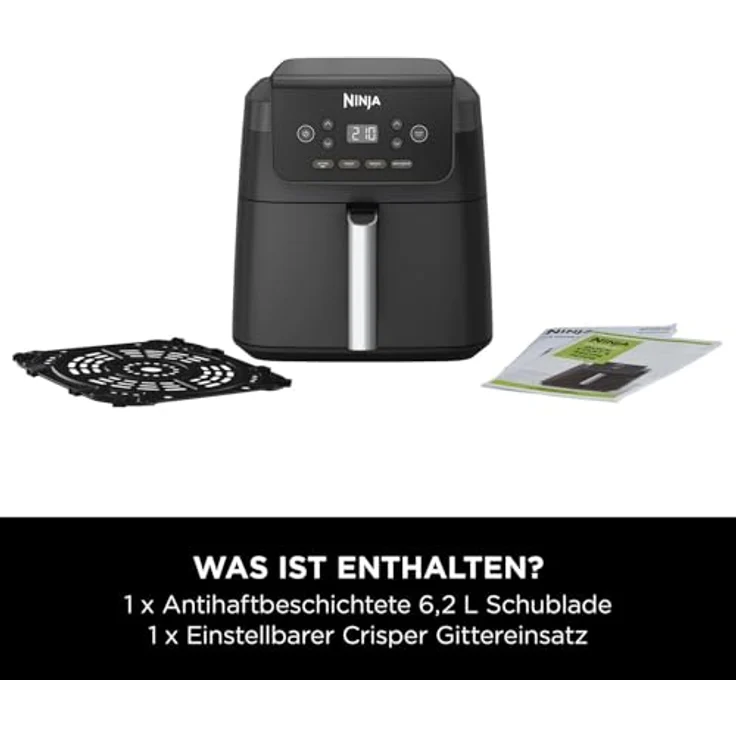 Ninja Heißluftfritteuse AF170EU, 6,2 l, ohne Öl, digitale Steuerung, große quadratische Schublade, antihaftbeschichtet, spülmaschinengeeigneter Korb, Schwarz – Bild 2