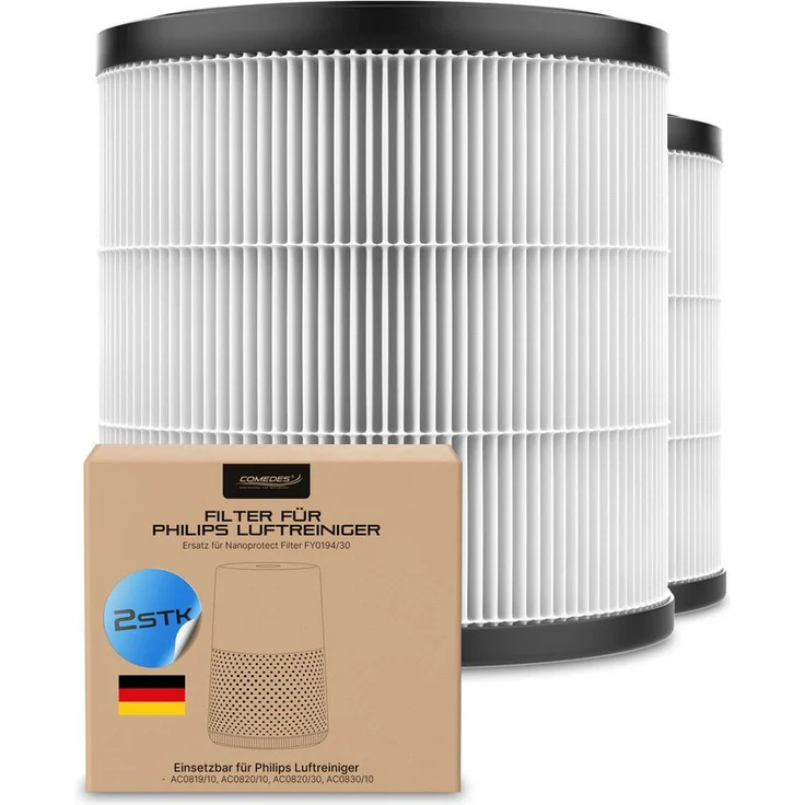 Comedes HEPA-Filter 2er Set, Ersatzfilter für Philips AC0920 & AC0921, entfernt Pollen und Hausstaub, Ø185 x 175 mm