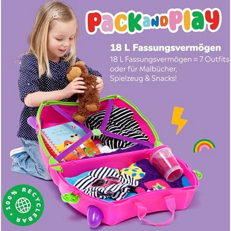TRUNKI Kinderkoffer Trolley Trixie (Rosa) | Handgepäck zum Draufsitzen, 18 Liter, 5 Jahre Garantie – Bild 4