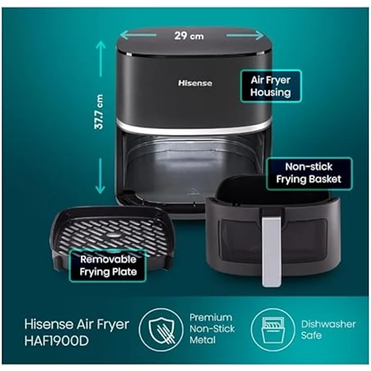 Hisense HAF1900D Heißluftfritteuse Single 7 L 1800 W Schwarz – Bild 10