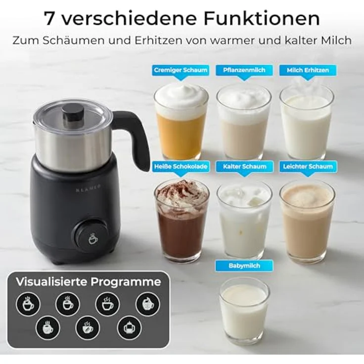 KLAMER Milchaufschäumer 400 ml, 7 Programme für Milchschaum und Babymilch bis 42°C, Edelstahl – Bild 3