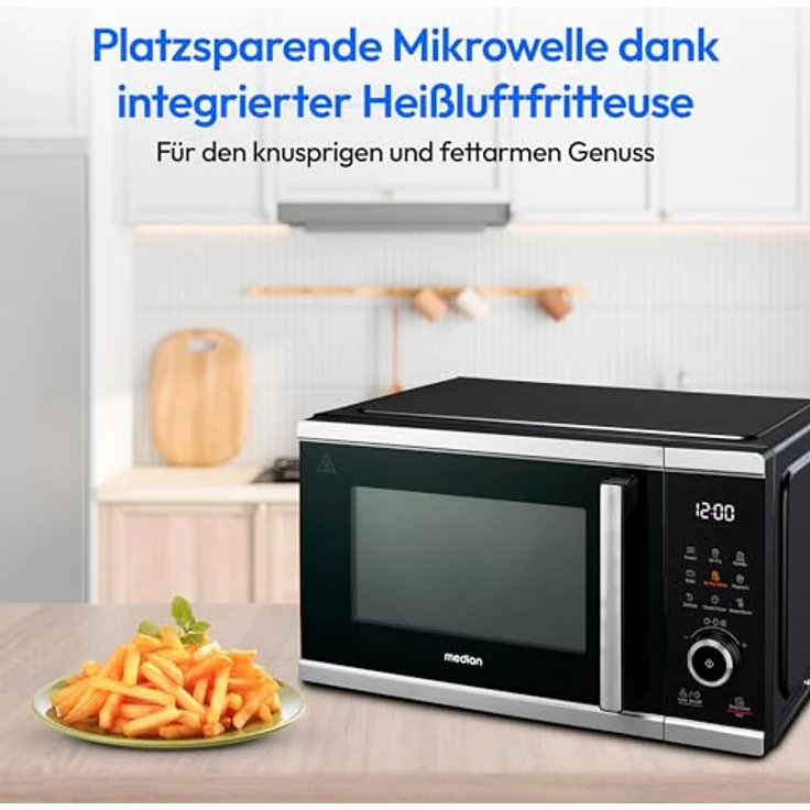 Medion MD 11499 Mikrowelle mit Grill und Heißluftfritteuse 25L, Mikrowelle, Schwarz, Silber – Bild 4