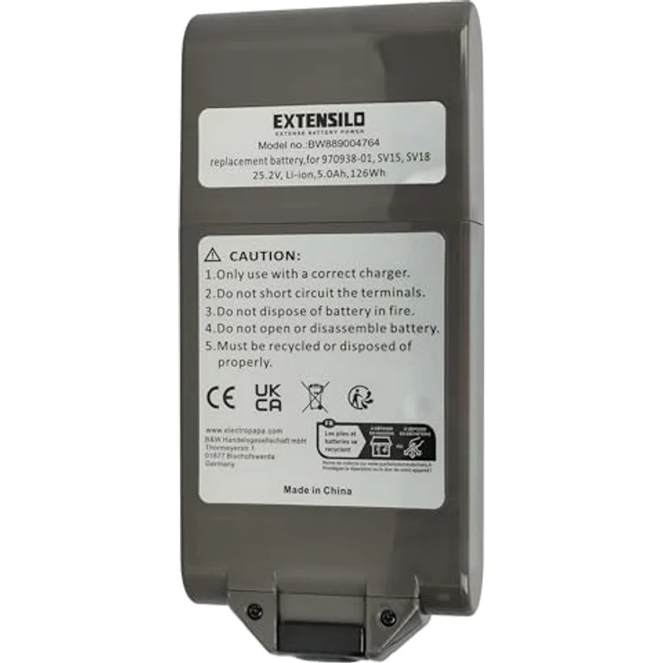 Extensilo Akku für Dyson SV17, V15 Detect, SV18, V11, V11 2020 Outsize, Li-Ion 5000 mAh (25,2 V), anthrazit-grau, leistungsstarker Austausch-Akku für Staubsauger – Bild 3