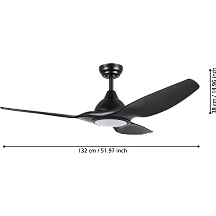 EGLO Deckenventilator Tunitas, 3 Flügel Ventilator mit LED Beleuchtung und Fernbedienung, Schwarz, leise, dimmbar, Ø 132 cm – Bild 2