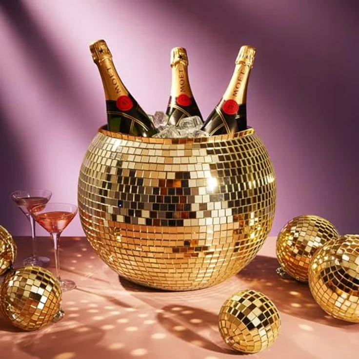 mikamax Eiskübel Discokugel Gold XL, 11 Liter Getränkekühler für Partys und Events, handgefertigtes Design, lebensmittelecht und auslaufsicher, 27,5 cm – Bild 2