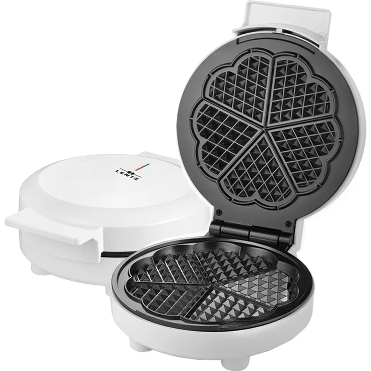 Lentz 29019 Waffeleisen rund 1.000 Watt, antihaftbeschichtet, wärmisolierter Griff, automatische Temperaturregulierung, Edelstahl, weiß