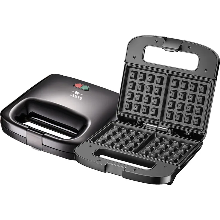 Lentz 29023 Waffeleisen, belgisches Waffeleisen, 750W, eckig, 2er, Kabelaufwicklung, Anti-Rutsch-Füße, antihaftbeschichtet, schwarz
