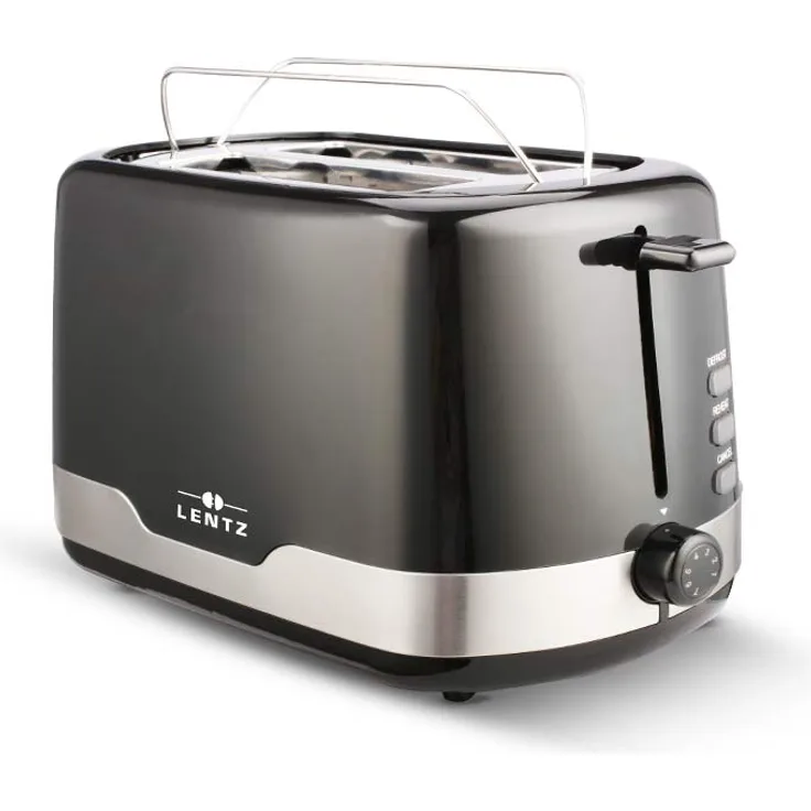 Lentz HX74160 Toaster 2-Scheiben, 850 Watt, 8 Bräunungsstufen, inkl. Brötchenaufsatz, Krümelschublade, Aufwärmfunktion, Auftaufunktion, Röstgradelektronik, schwarz