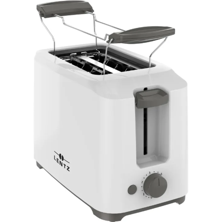 Lentz 74218 2-Scheiben-Toaster, 700 Watt, inkl. Krümelschublade, Brötchenaufsatz, Auftaufunktion, Kontrollleuchte, weiß