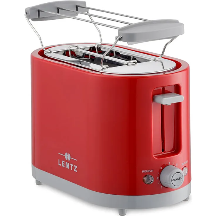 Lentz HX74271 2-Scheiben-Toaster,750 Watt, inkl. Brötchenaufsatz, Krümelschublade, Aufwärmfunktion, Auftaufunktion, Kabelaufwicklung, rot