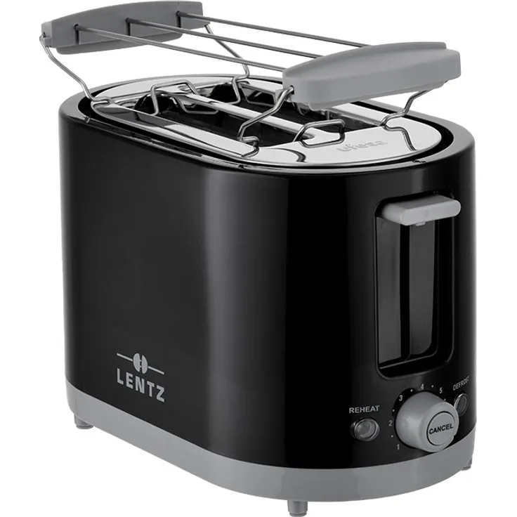 Lentz 74271 2-Scheiben-Toaster, 750 Watt, inkl.Brötchenaufsatz, Krümelschublade, Autozentrierungssystem, Kunststoff, schwarz
