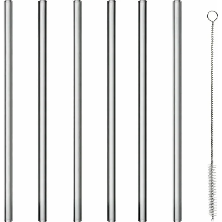 Blomus Sala Glastrinkhalme, 6er Set, mit Reinigungsbürste, Trinkhalme, Trinkhalm, Glashalm, Glas, Smoke, 64246