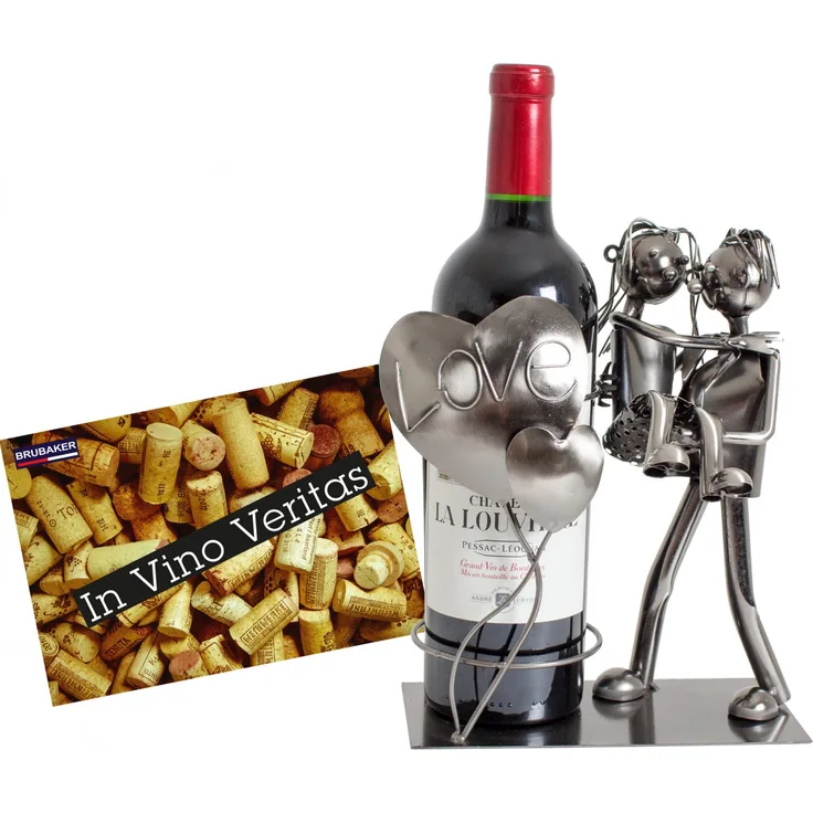 BRUBAKER Flaschenhalter Liebespaar Metall Skulptur Geschenk mit Geschenkkarte