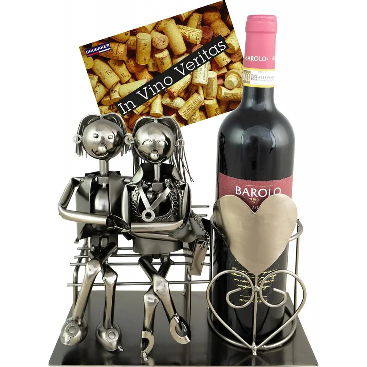 BRUBAKER Flaschenhalter - Liebespaar auf Bank- Metall Skulptur Geschenk mit Geschenkkarte