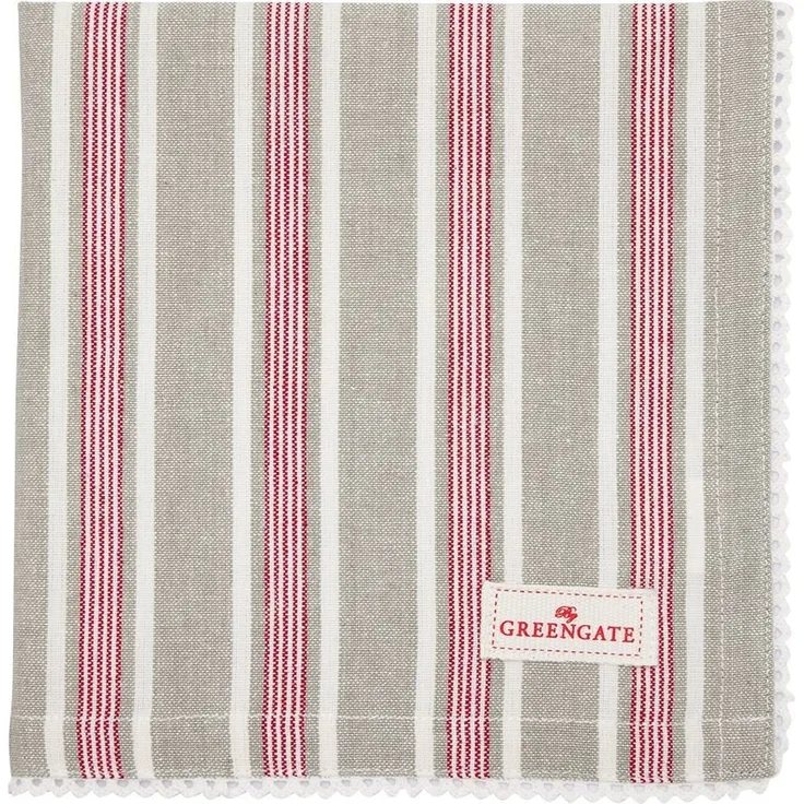 Greengate Ivah Stoffserviette mit Spitze stripe beige 40 cm