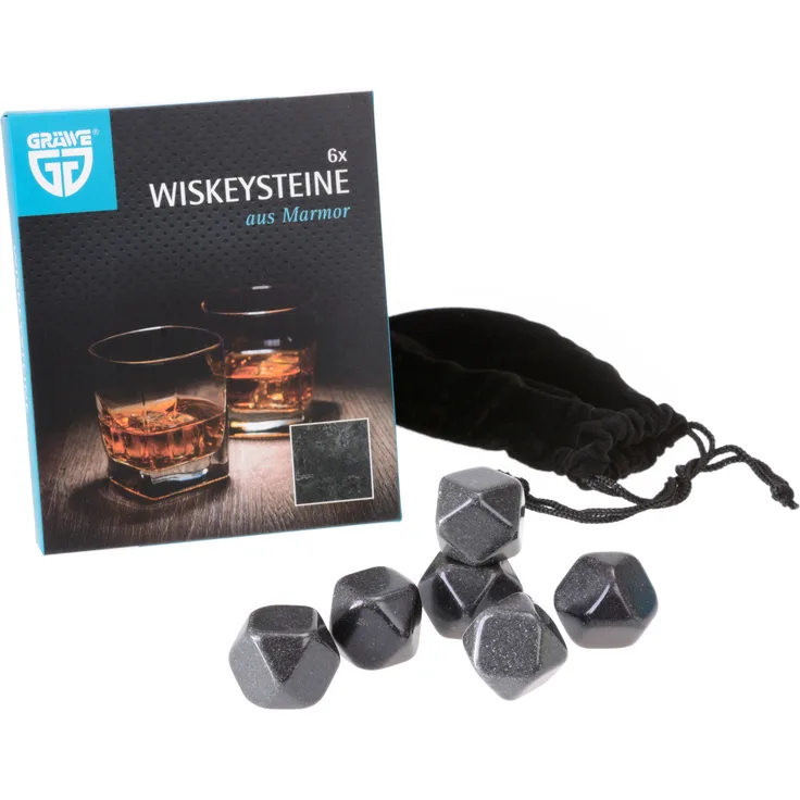 6 Stück Whiskysteine aus Mamor inkl. Beutel