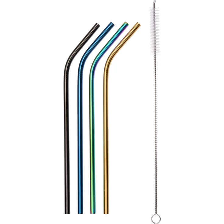 Trinkhalme Edelstahl, bunt, 4 Stück + Bürste