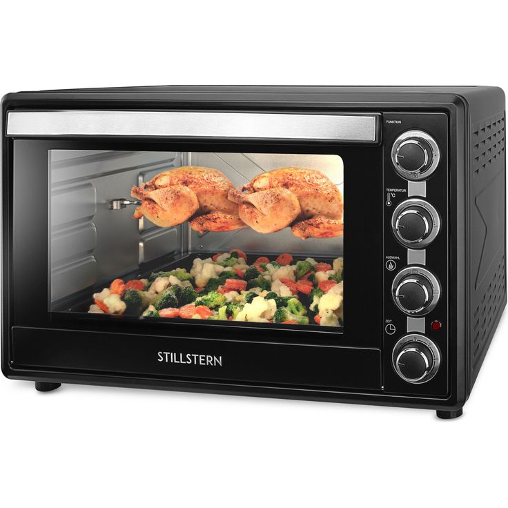 Stillstern Minibackofen mit Umluft (60L) Deutsche Version, 2x Backblech, Ofenhandschuhe, Rezeptheft, Drehspieß, Timer, Innenbeleuchtung, 2200W, Toaster Grill Pizzaofen Mini Backofen ideal für Camping – Bild 2