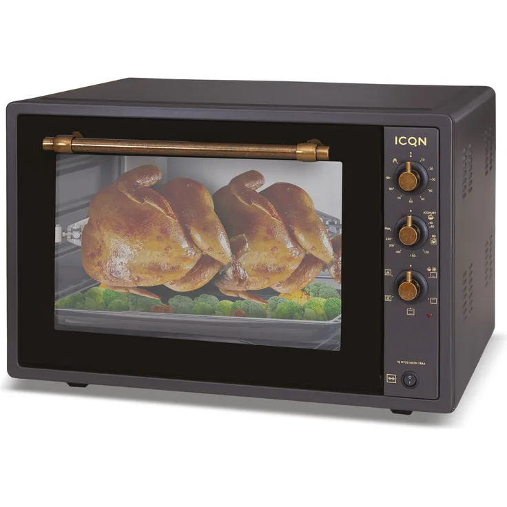 ICQN 60 Liter, 1800 W, Mini-Backofen mit Innenbeleuchtung und Umluft, Pizza-Ofen, Doppelverglasung, Timer Funktion, liert (Rustik Anthrazit)