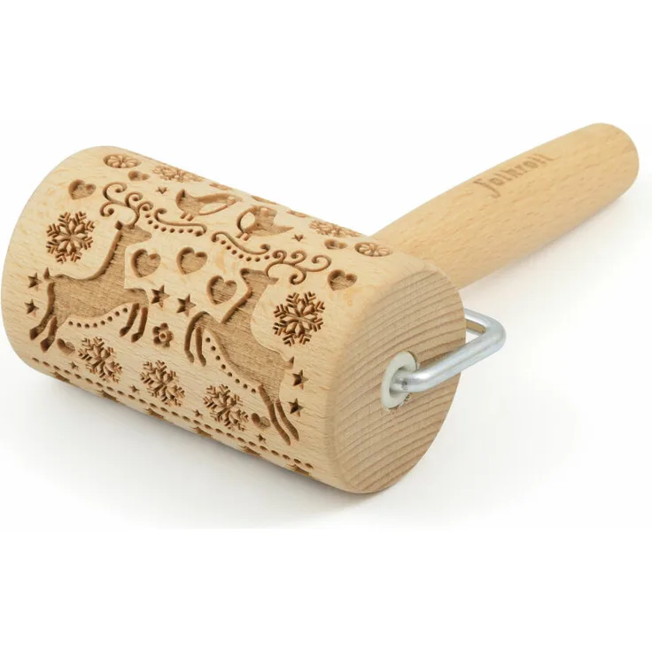 Folkroll Teigrolle Rentier Weihnacht, mini, 9.5 cm, Nudelholz, Prägerolle, Muster, Motiv, Rolle, Buchenholz, 330685
