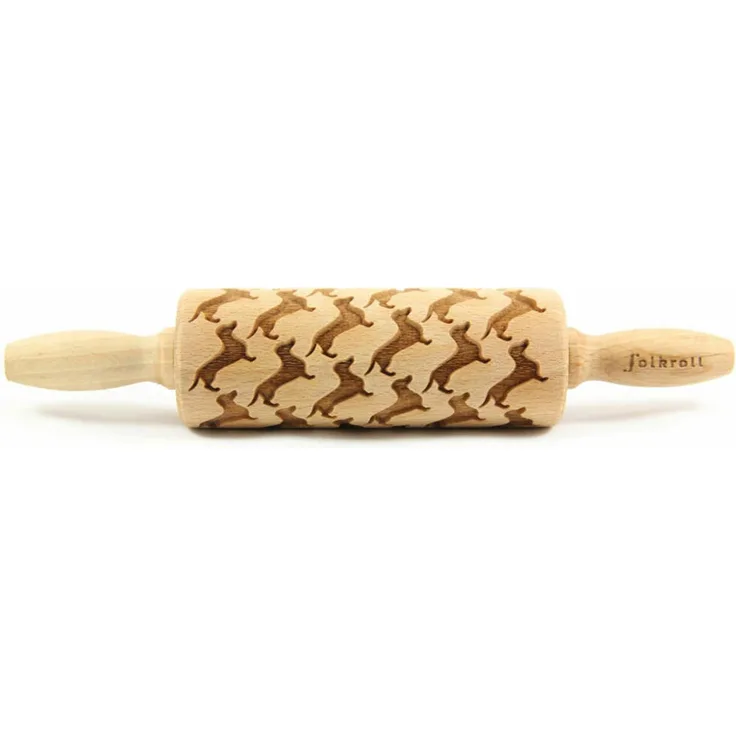 Folkroll Teigrolle Dackel Sonderedition, junior, 23 cm, Nudelholz, Prägerolle, Muster, Motiv, Rolle, Buchenholz, 335338