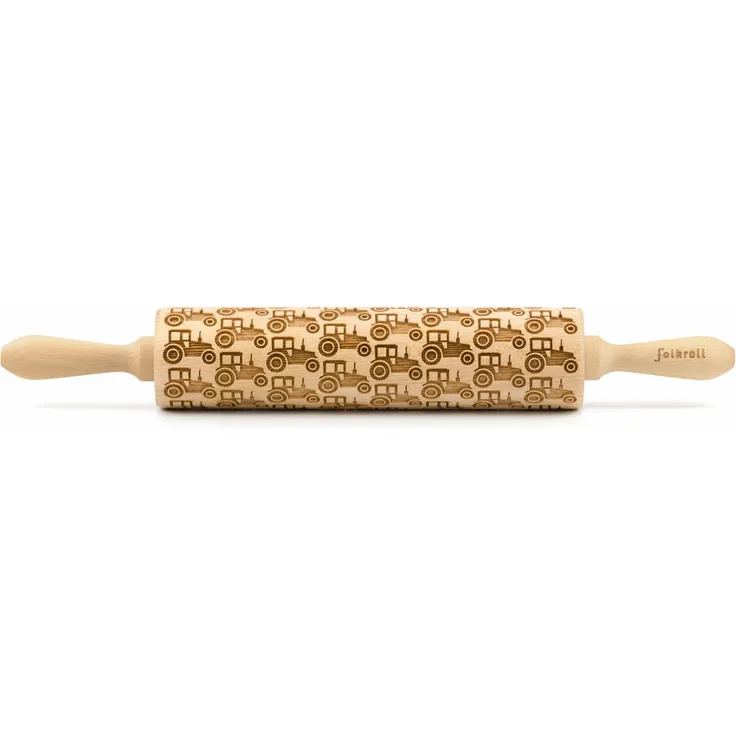 Folkroll Teigrolle Traktor, groß, 43 cm, Nudelholz, Prägerolle, Muster, Motiv, Rolle, Buchenholz, 332764