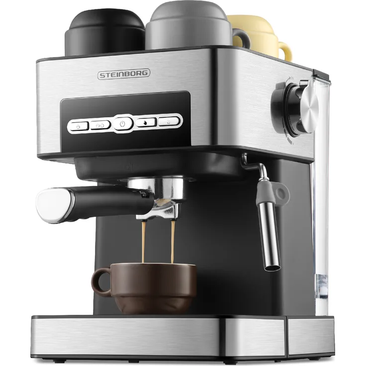 Steinborg SB-6040 Espressomaschine 1,6 l, 850 Watt, silber-schwarz
