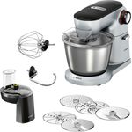 Bosch MUM9A32S00 OptiMUM Küchenmaschine, 1200W, 5,5 Liter Edelstahlschüssel, 7 Geschwindigkeitsstufen, Aluminium, inkl. Durchlaufschnitzler mit fünf Scheiben, silber, schwarz