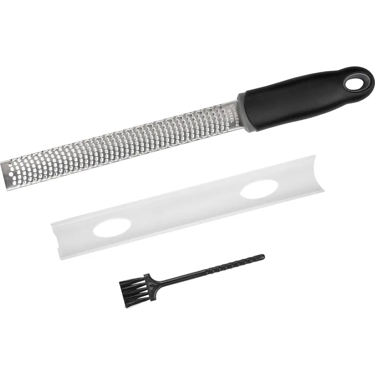 Intirilife multifunktionale Edelstahl Handreibe in Schwarz - Käsereibe Zesteur Zestenreißer Zitrusreibe zum Kochen Verfeinern und Dekorieren