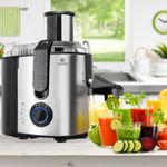 KESSER Entsafter für Obst und Gemüse, aus Edelstahl, 1100W, große 85 mm Einfüllöffnung, inkl. Reinigungsbürste und Saftbehälter, 3 Geschwindigkeitsstufen, Saftpresse Juicer, silber