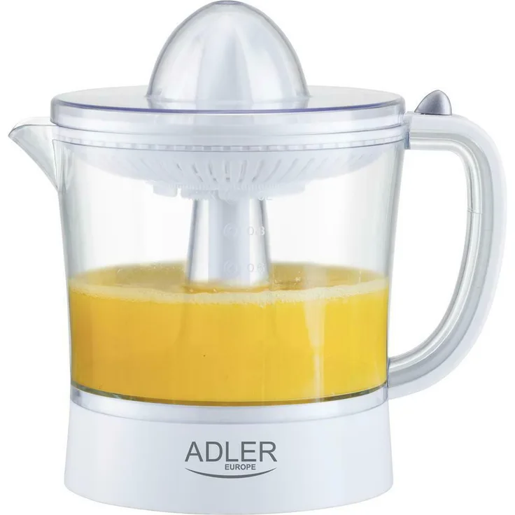 Adler AD 4009 Elektrische Zitruspresse, 60W, 1l, 2 Presskegel, Saftpresse, Orangenpresse, weiß