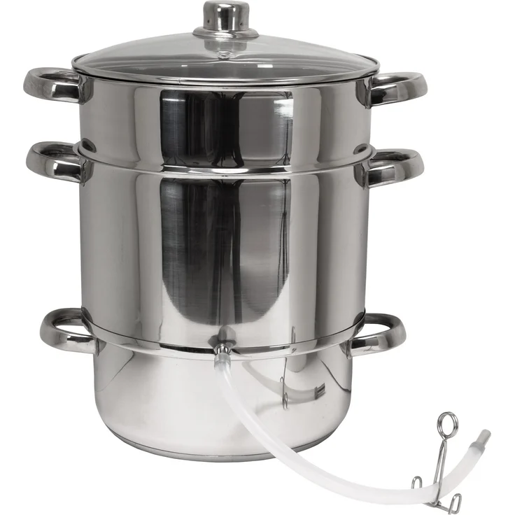 dema Dampfentsafter, mit integriertem Kochtopf-Set, Obstentsafter, aus Edelstahl, Einfüllschacht für ganze Früchte, direkter Saftauslauf, induktionsgeeignet, zerlegbar, silber – Bild 1