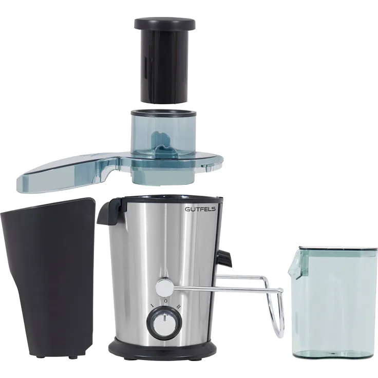 GUTFELS JUI 3010 Entsafter, 400W, 1,6 Liter, 2 Geschwindigkeiten, 65 mm Öffnung, Edelstahlfilter, schwarz, edelstahl