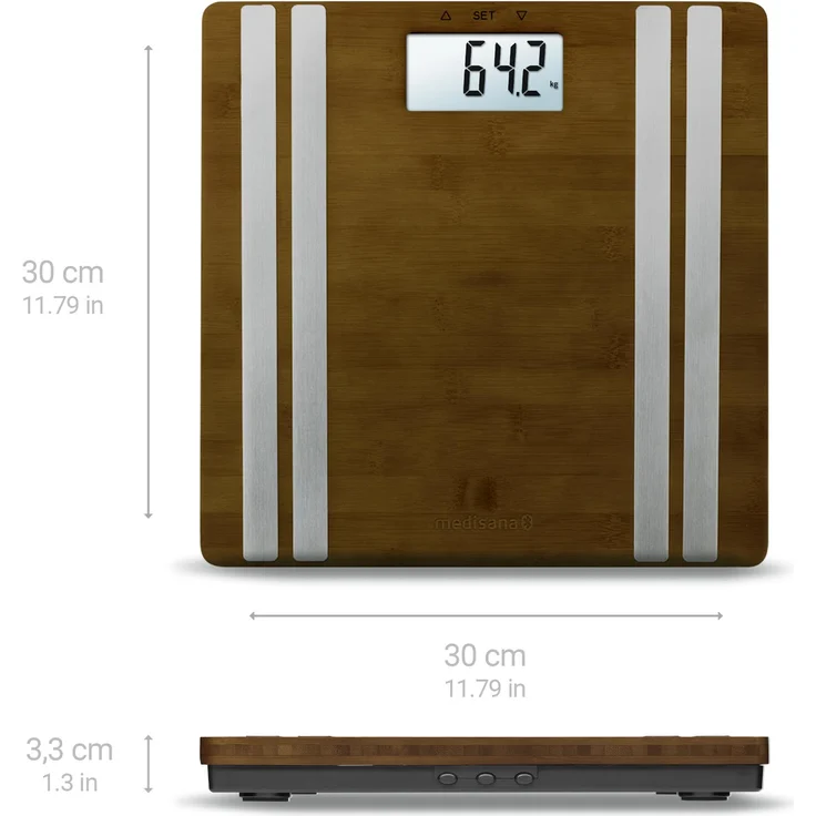 medisana BS 552 connect, digitale Bambus-Körperanalysewaage bis 180kg, Personenwaage zur Messung von Körperfett, Körperwasser, Muskelmasse und Knochengewicht, Körperfettwaage mit Körperanalyse App – Bild 2