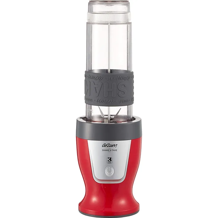 arzum AR1032-R Smoothie-Maker, Standmixer, 300W, 0,57L, inkl. To-Go-Becher (0,4 Liter), One-Touch-Bedienung, Kunststoff, rot