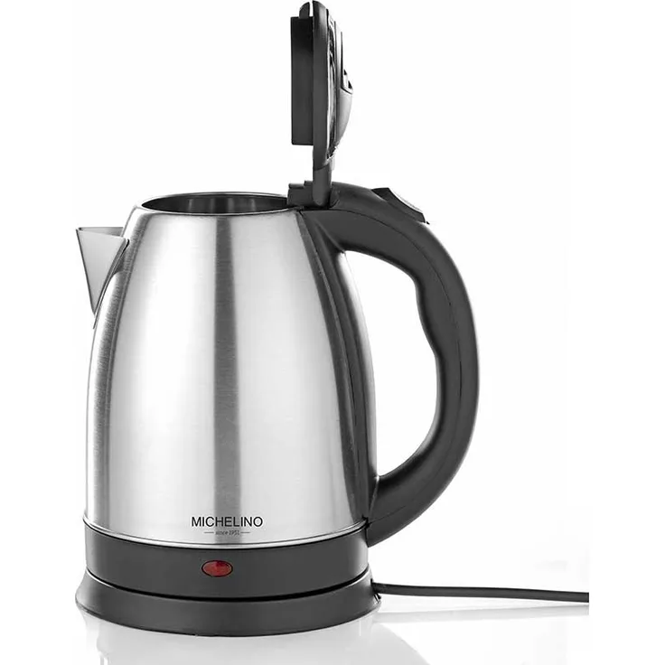 Michelino 74315 Wasserkocher, 1,8 Liter, 1800W, 360°-Basis, Deckel, Edelstahl, edelstahl-schwarz
