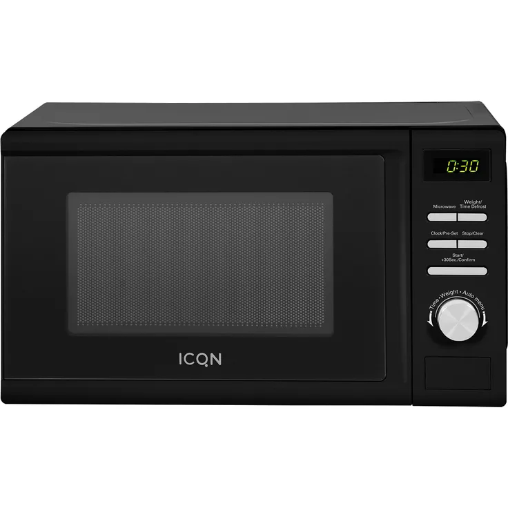 ICQN ?KEA 4602B Mikrowelle Standgerät, Garraum 20 L, 700 W, 5 Leistungsstufen, 8 Automatikprogramme, Gewicht und zeitgesteuerte Auftauen, Kindersicherung, Glasdrehteller (25,5 cm), schwarz