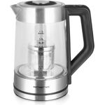 Emerio WK-122730 Glas-Wasserkocher, 2200 Watt, 1,7 Liter, Wasserstandsanzeige, Strix-Control, Teekocher-Funktion, silber, transparent