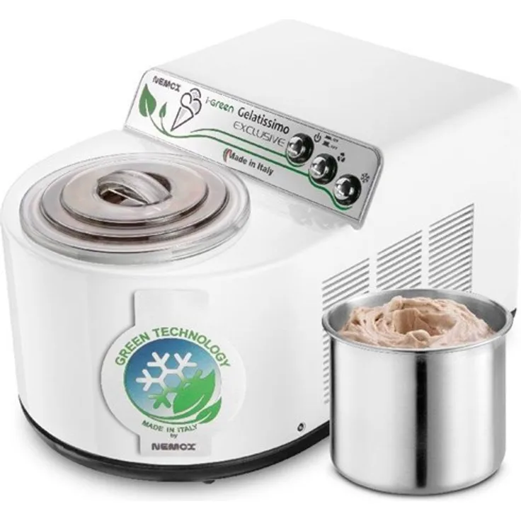 Nemox Gelatissimo Exclusive I-Green Eismaschine, 140 Watt, 1,7 Liter, mit Kompressor, Eis in 20 Minuten, weiß