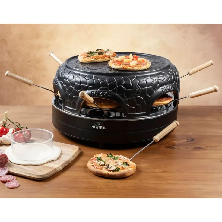 Bestron APD600Z Pizzaofen für bis zu 6 Personen, Pizza dome für kleine Pizzen (Ø 10 cm), mit Keramik-Kuppel, ca. 12-15 Minuten Garzeit, 860 Watt, Farbe: Schwarz