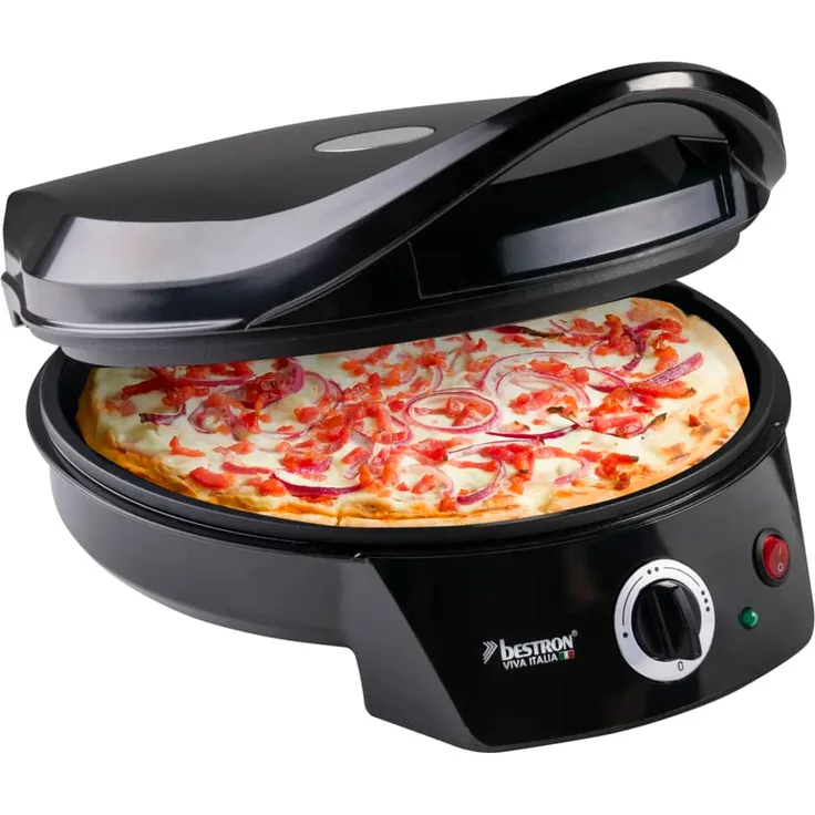 Bestron APZ400Z Pizza-Maker, 1800 Watt, max. 230 °C, Kontrolllampe, Anti-Rutsch-Füße, wärmeisolierte Griffe, schwarz